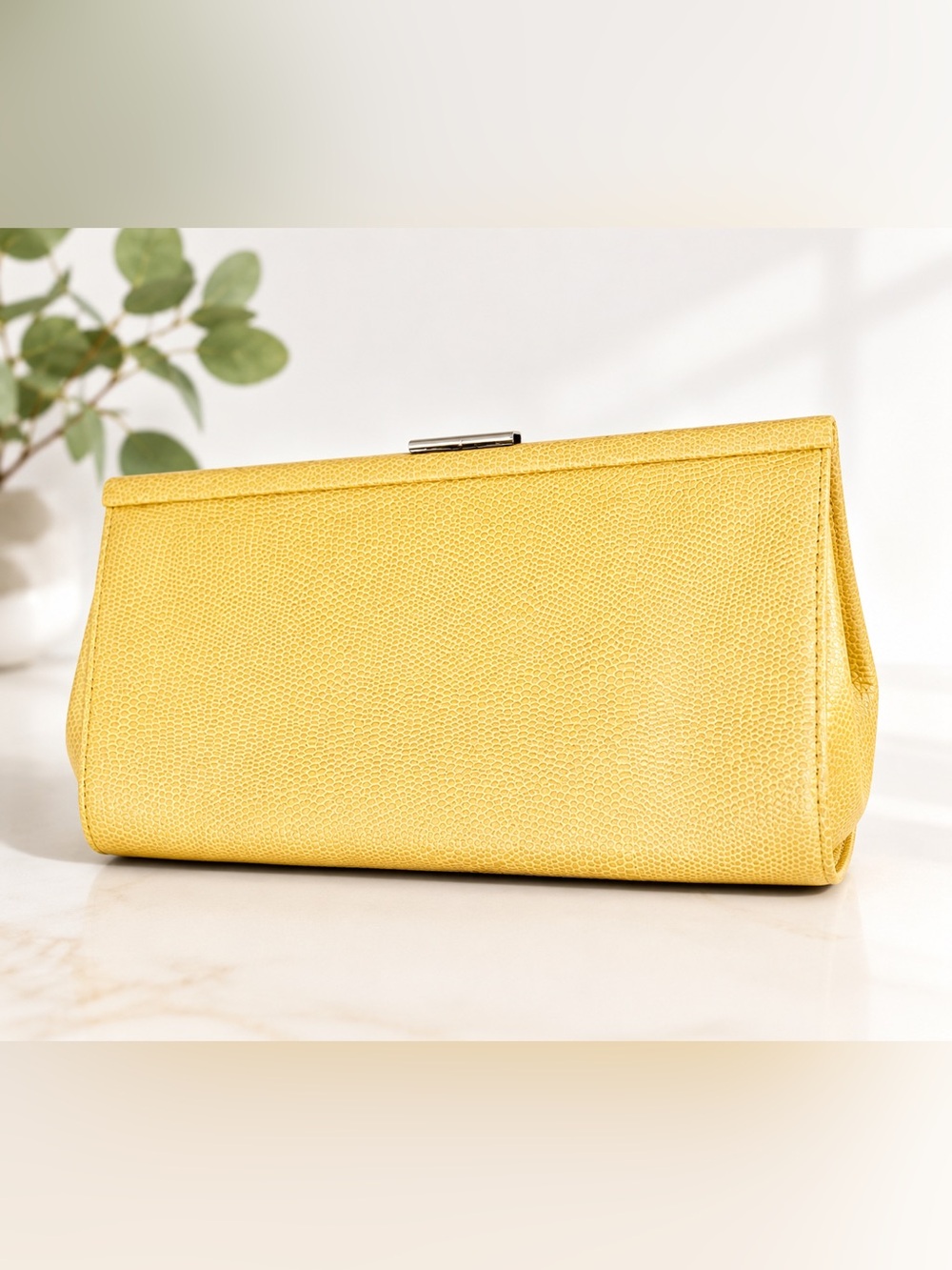 Banana Republic Yellow Embossed Leather Clutch Purse